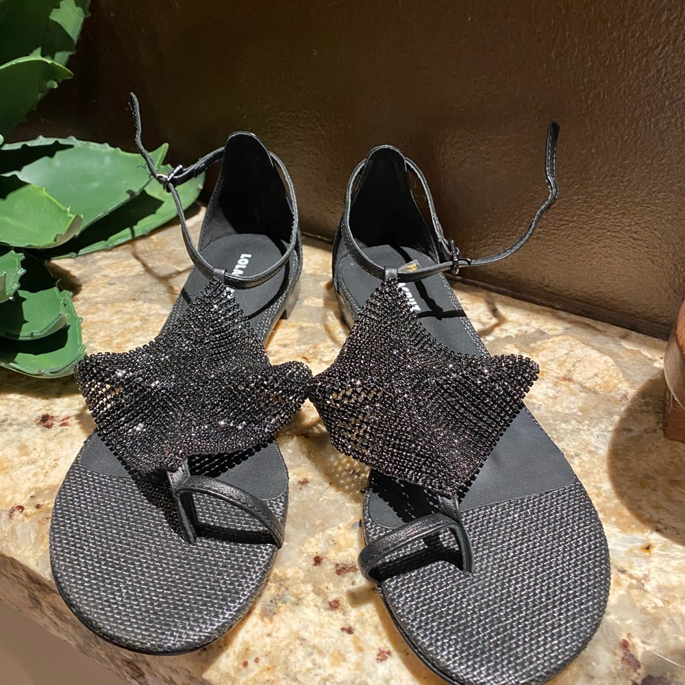 Lola Cruz sz 38 black and crystal mesh sandal